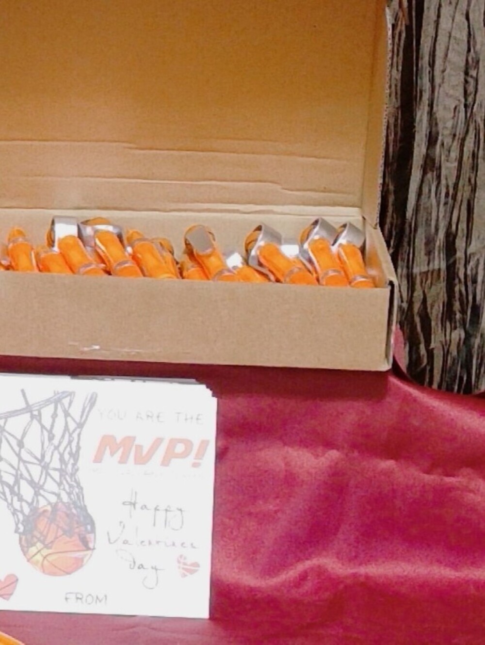 Valentine's Day Basketball Themed Cards with Orange Pen Holders